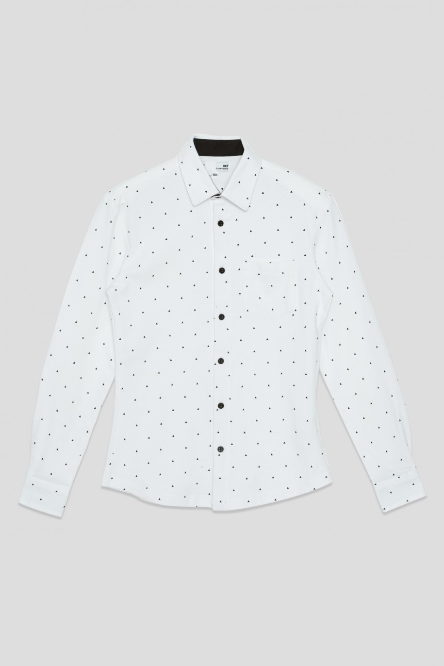 Biała bawełniana koszula z wzorami - 33867