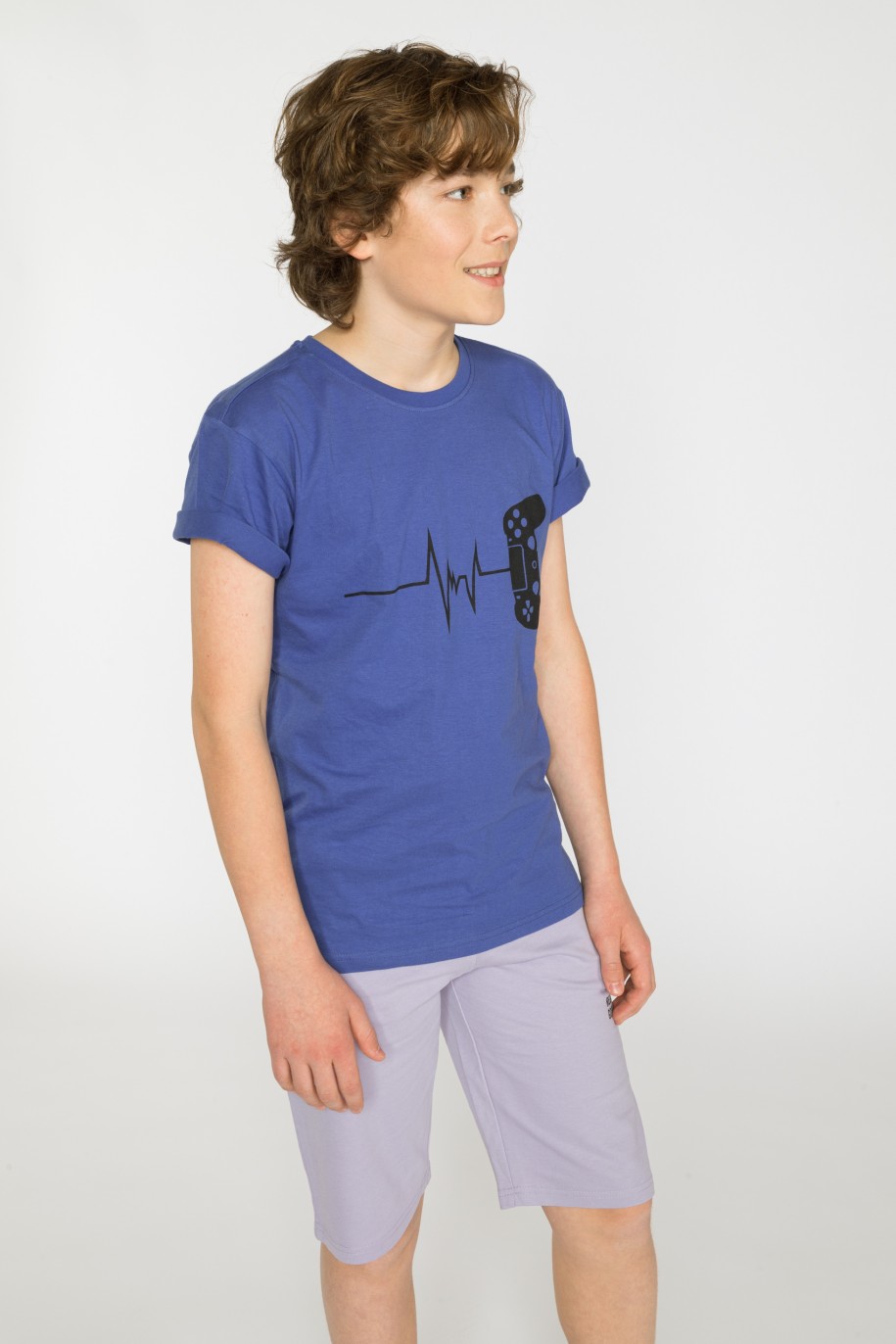 Niebieski t-shirt z nadrukiem dla chłopaka - 33908