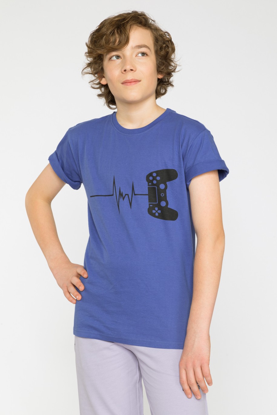 Niebieski t-shirt z nadrukiem dla chłopaka - 33909