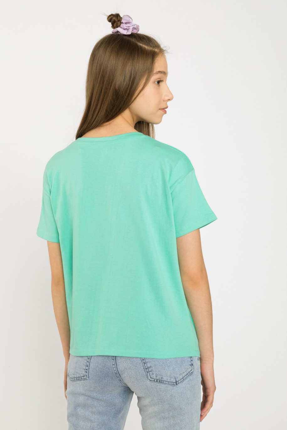 Miętowy t-shirt z nadrukiem SELF CARE dla dziewczyny - 34090