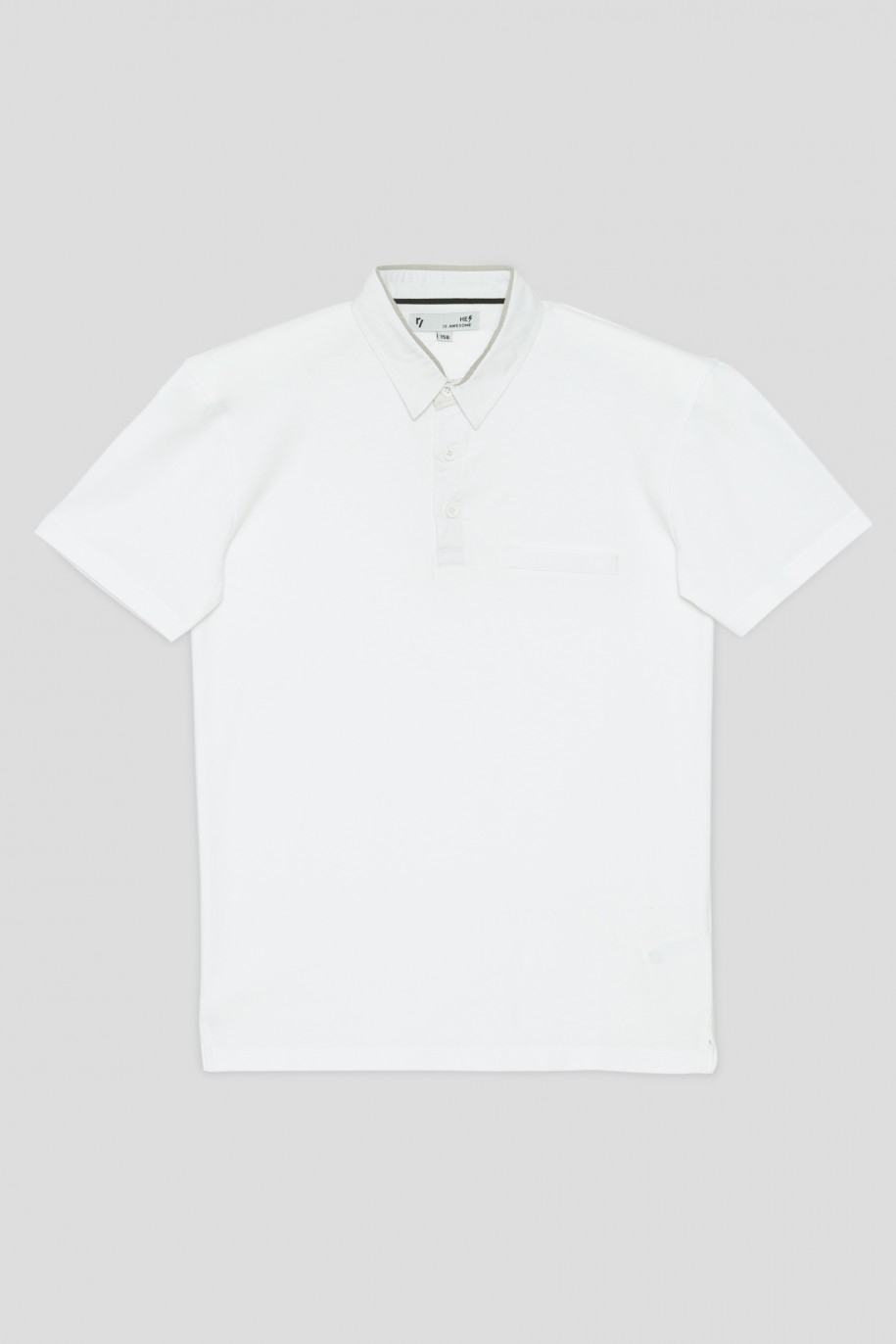 Biała koszulka polo z kieszenią - 34258