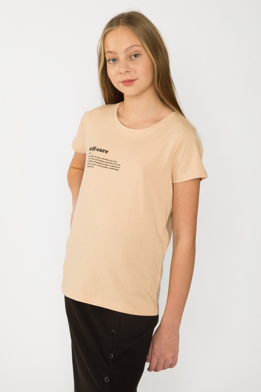 Beżowy t-shirt SELF CARE - 34404