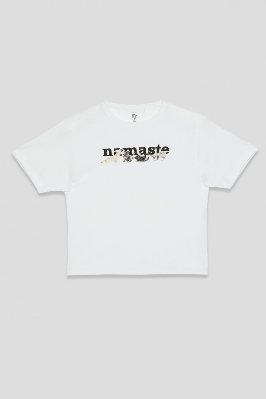 Biały t-shirt NAMASTE - 34414