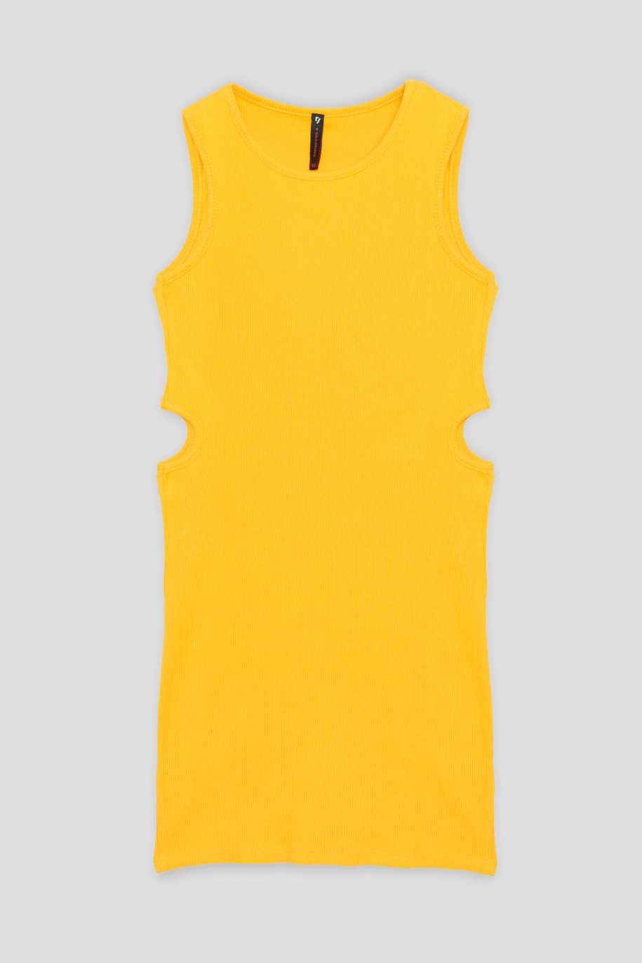 Żółta krótka sukienka z wycięciami - 34642