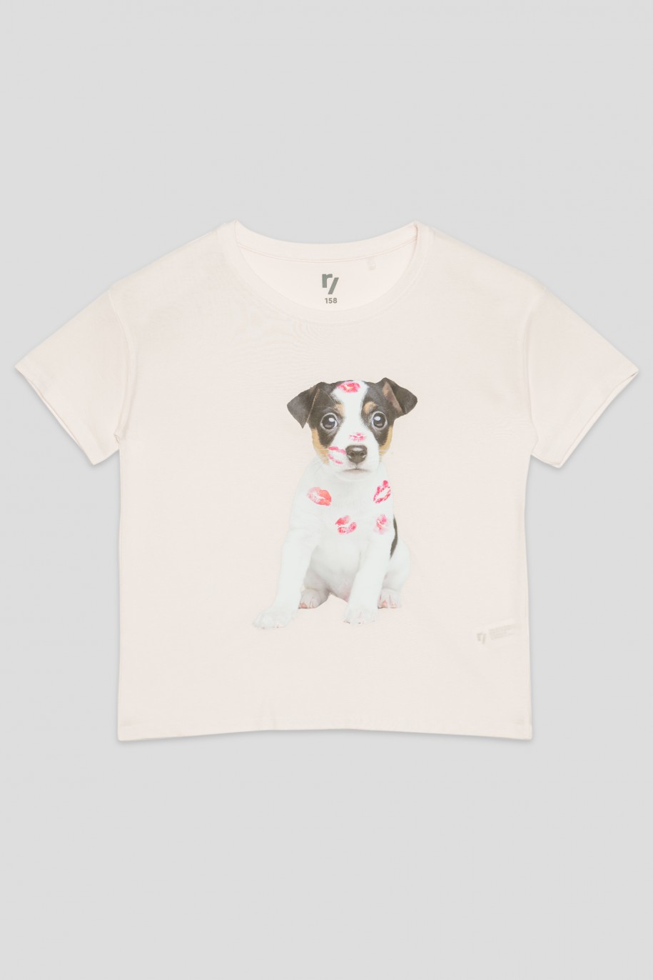 Pudrowo-różowy t-shirt DOG KISSES - 34691