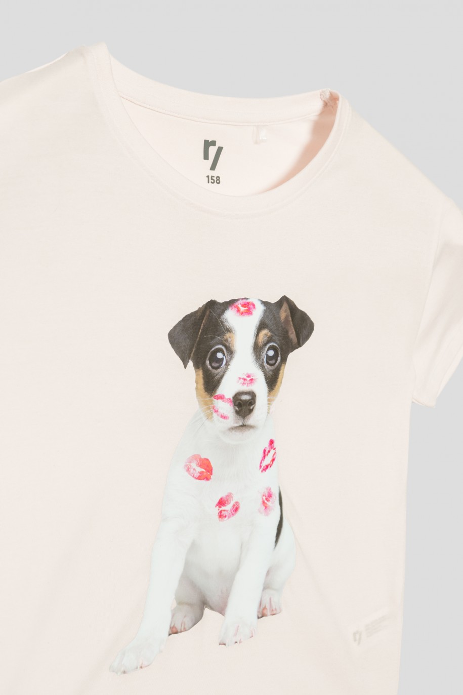 Pudrowo-różowy t-shirt DOG KISSES - 34692