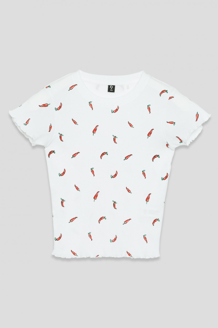 Prążkowany biały t-shirt PAPRYCZKA - 34697