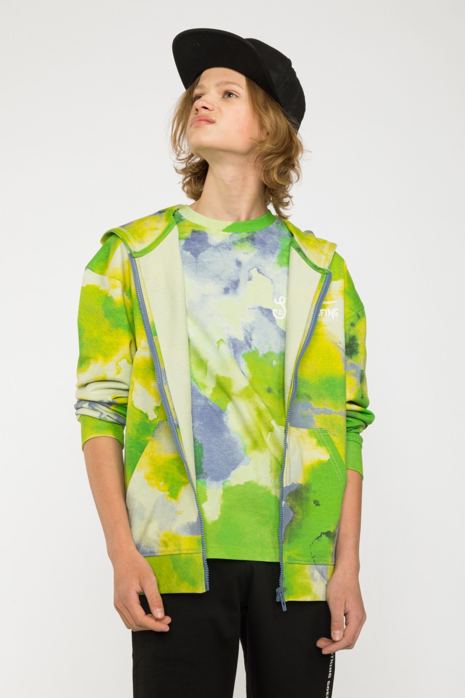Zielona rozpinana bluza tie dye z kapturem SURFING - 35157