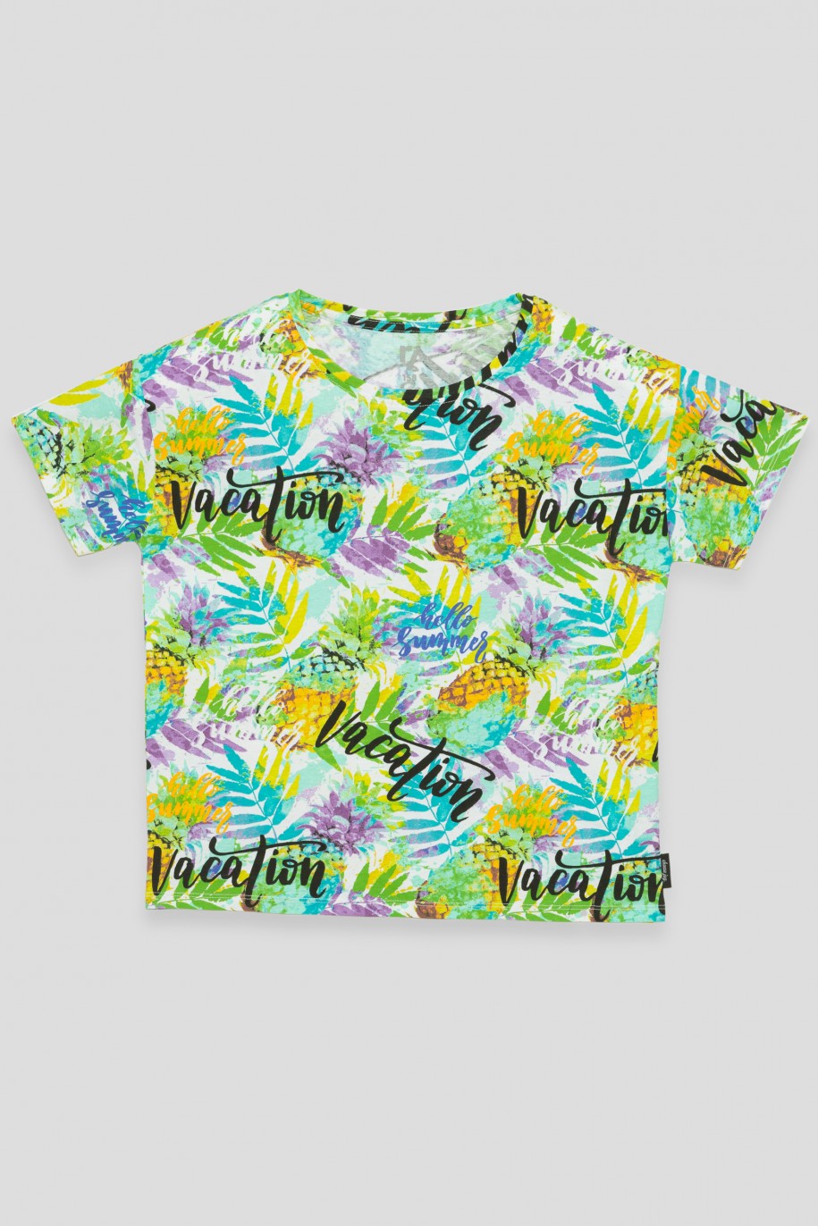Zielony wzorzysty t-shirt VACATION - 35210