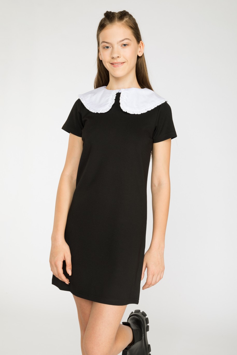Czarna sukienka z białym kołnierzem - 35354