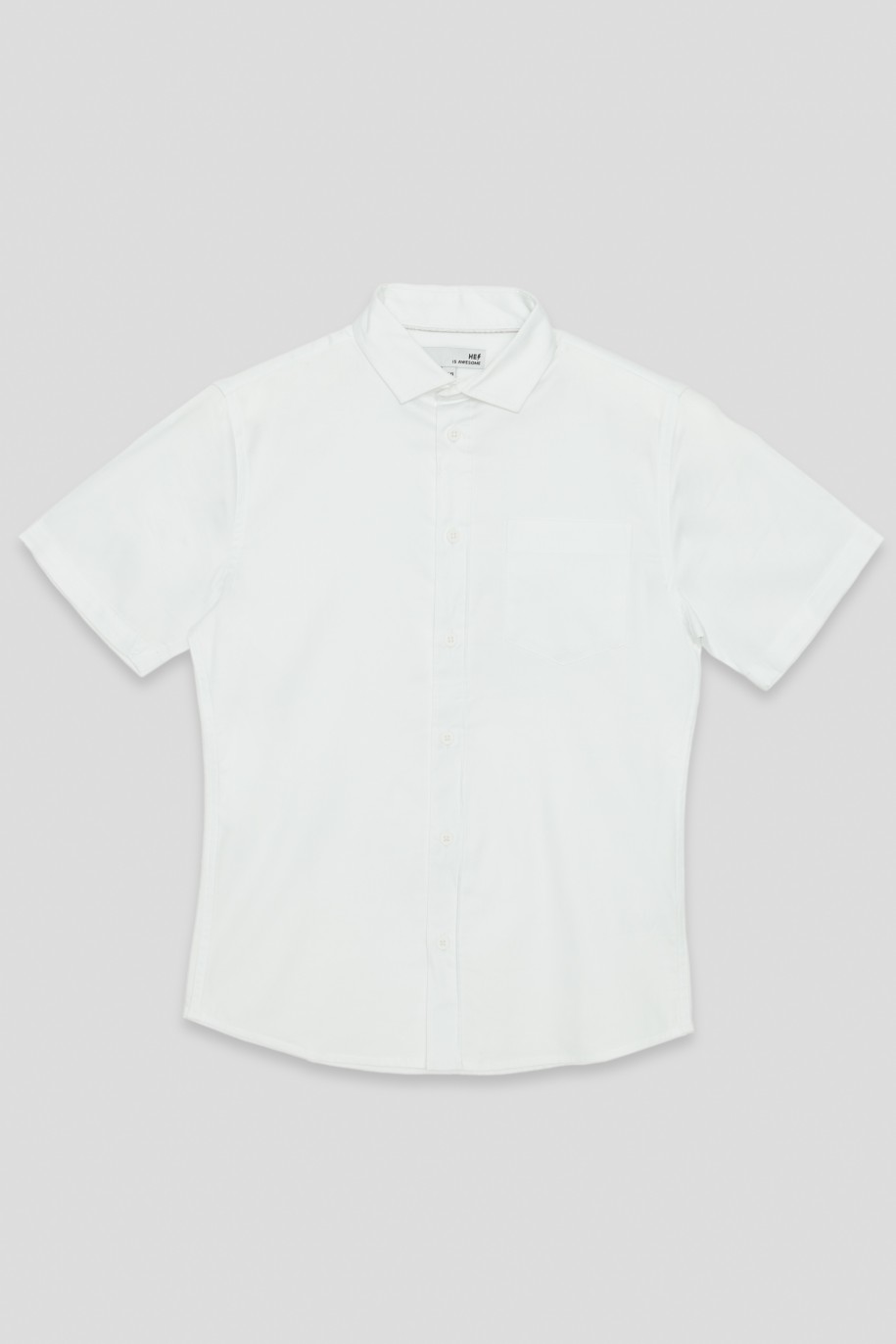 Biała koszula z krótkim rękawem i kieszenią - 35361