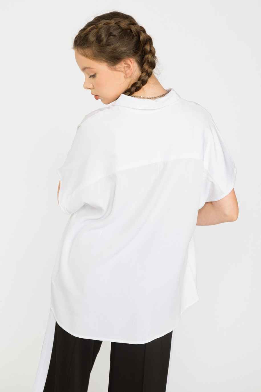 Biała pudełkowa koszula z krótkim rękawem - 35376