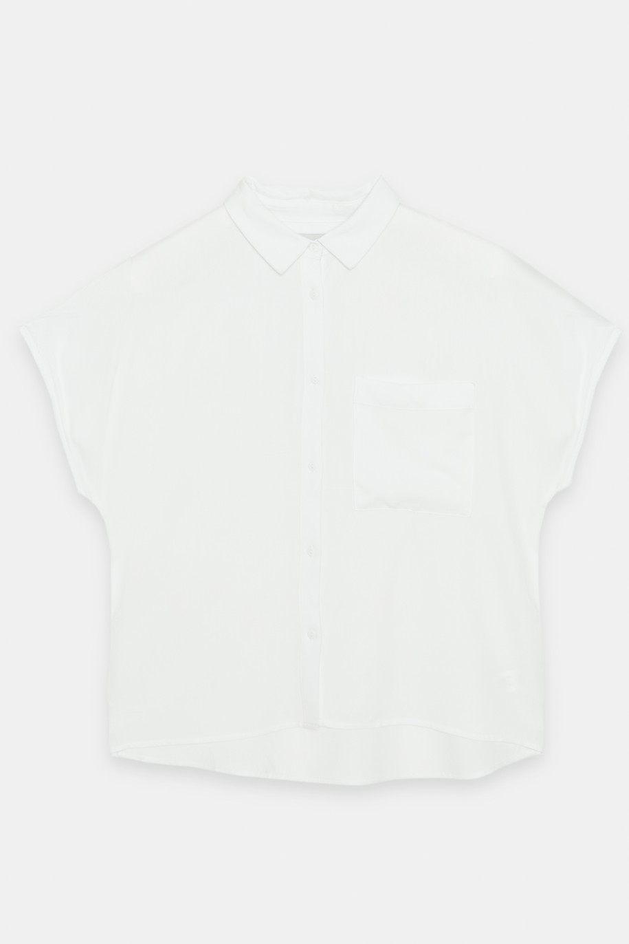 Biała pudełkowa koszula z krótkim rękawem - 35380