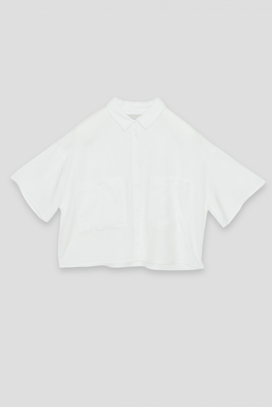 Biała krótka koszula z kieszeniami - 35385