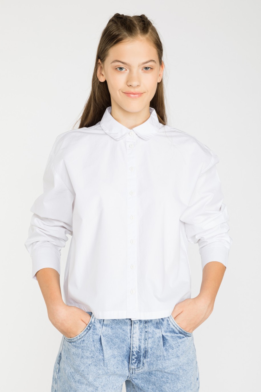 Biała koszula z długim rękawem o kroju pudełkowym - 35397