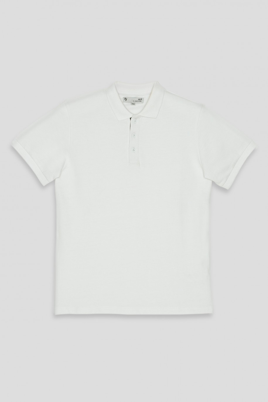 Biała koszulka polo z kontrastowym zapięciem - 35417