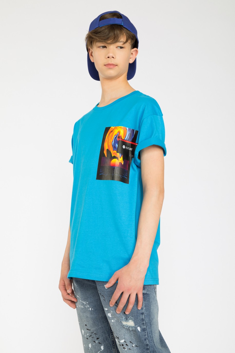 Niebieski t-shirt z nadrukiem FUTURE - 35547