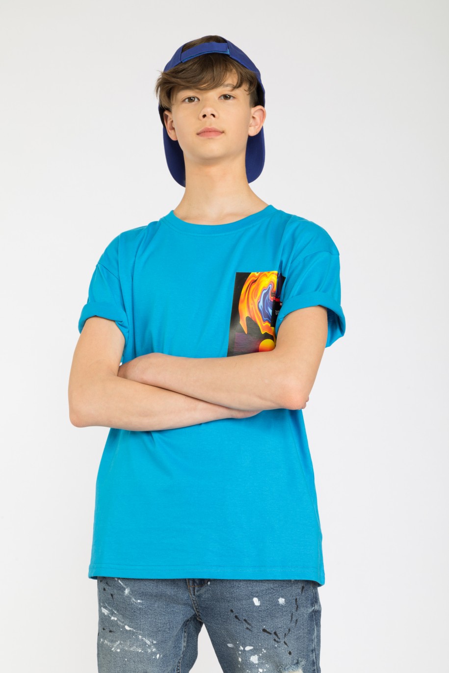 Niebieski t-shirt z nadrukiem FUTURE - 35548
