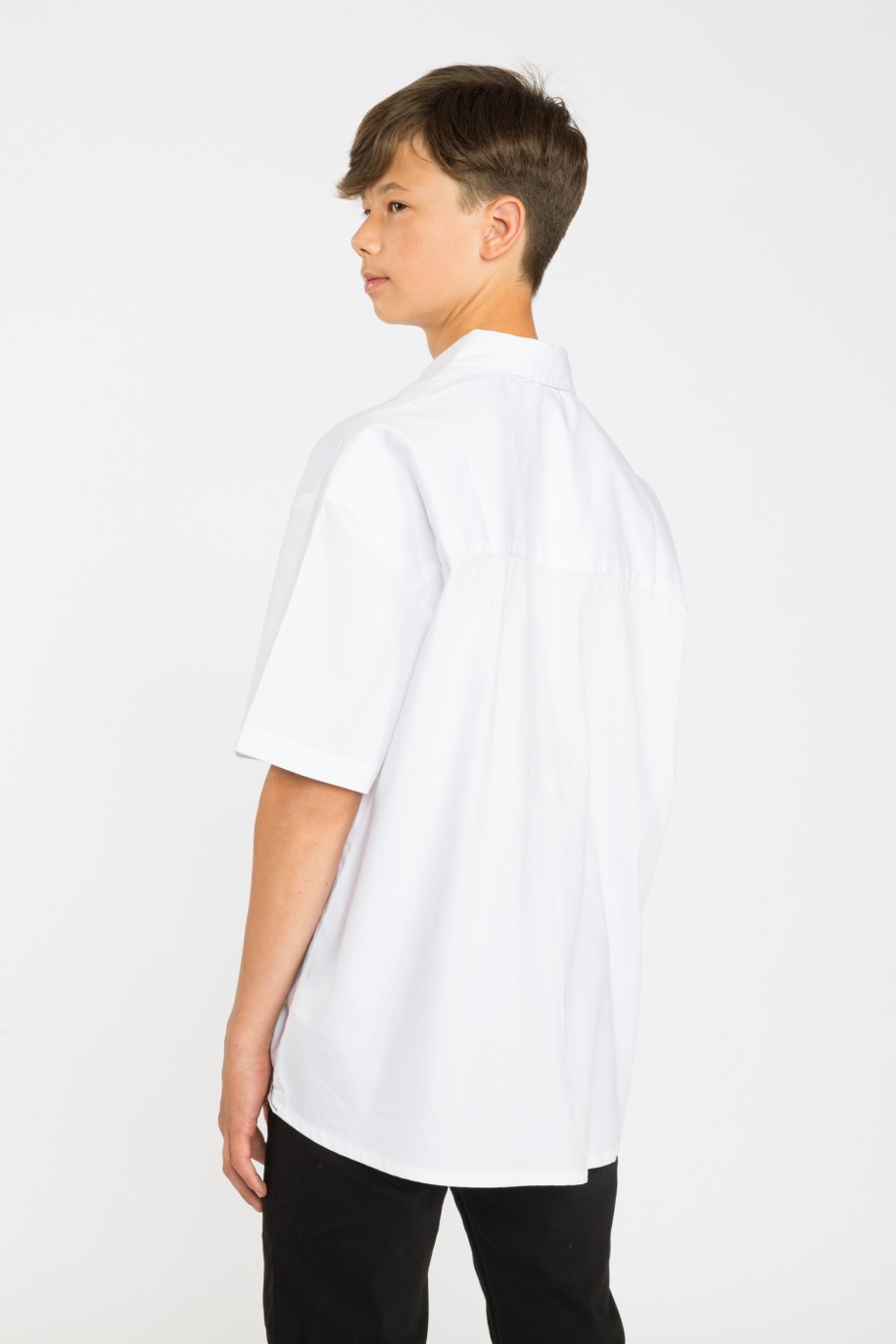 Biała koszula oversize z krótkim rękawem i napisami - 35856