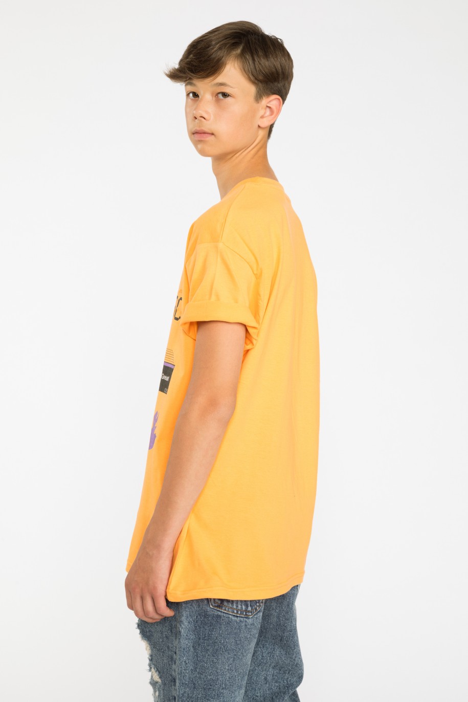 Pomarańczowy t-shirt z nadrukiem KLIK - 35862