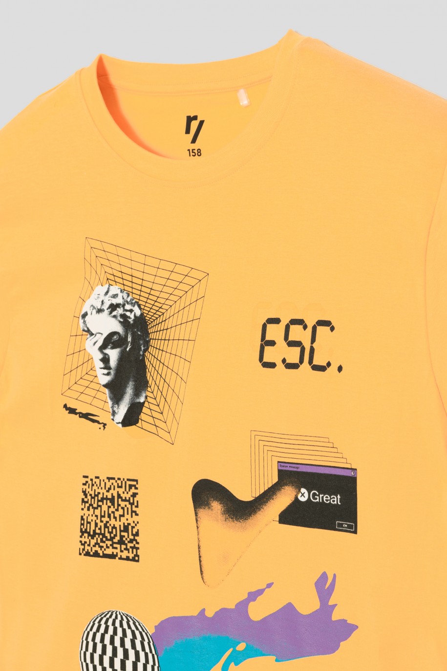 Pomarańczowy t-shirt z nadrukiem KLIK - 35866