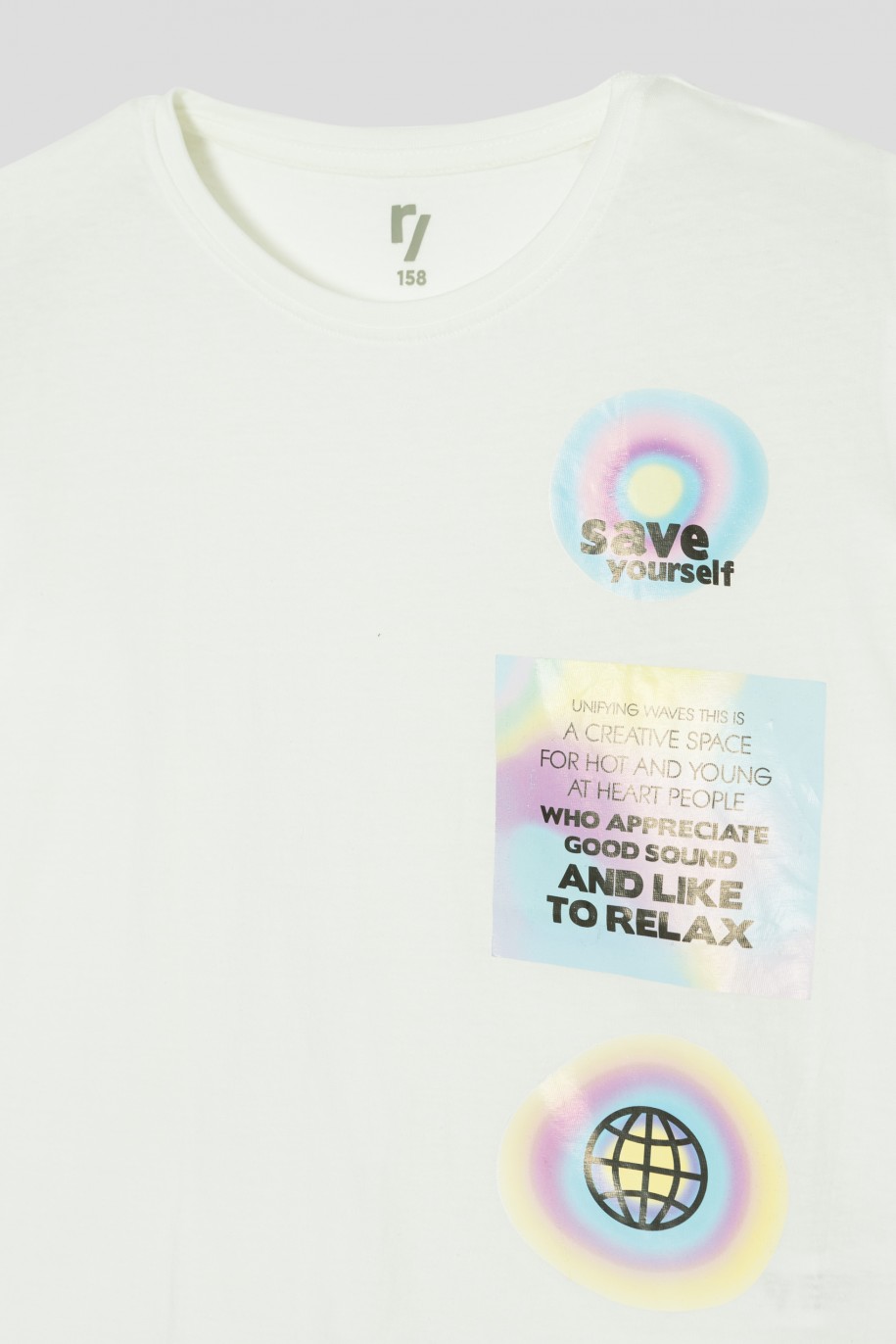 Biały t-shirt z nadrukiem SAVE YOURSELF - 35890
