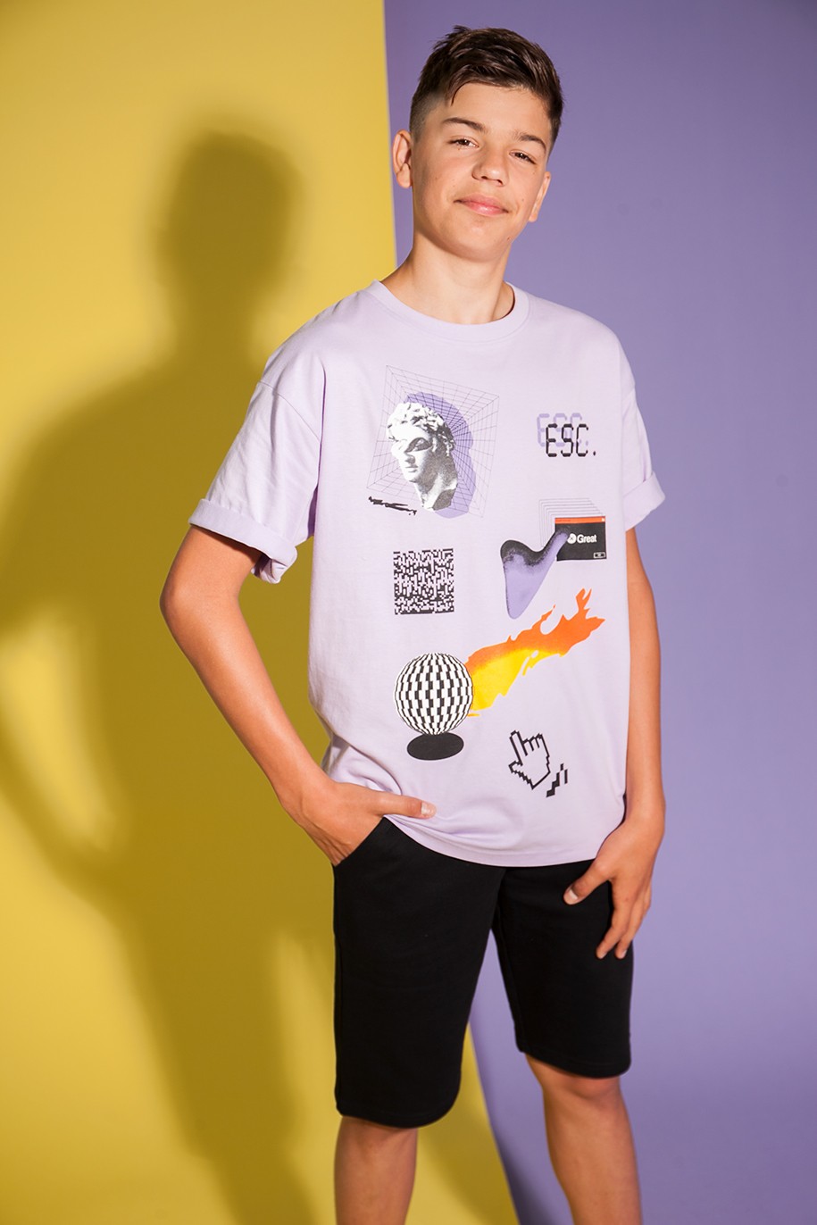 Fioletowy t-shirt z nadrukiem KLIK - 35898