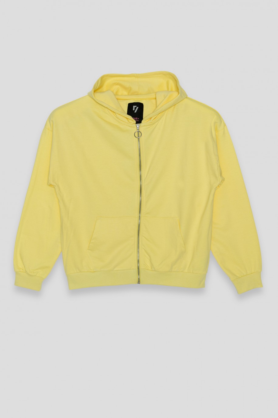 Żółta pastelowa bluza z kapturem rozpinana - 35957