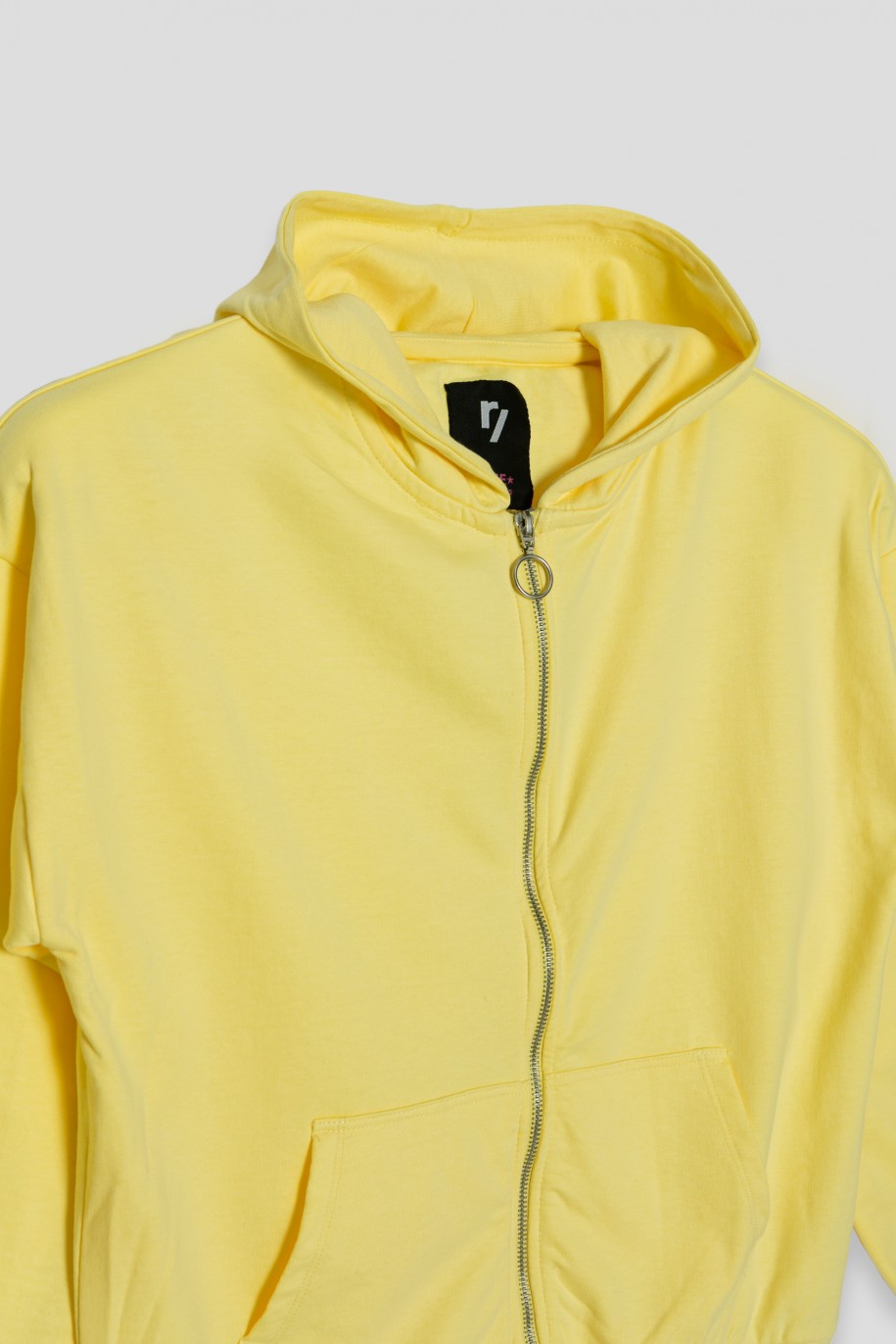 Żółta pastelowa bluza z kapturem rozpinana - 35958