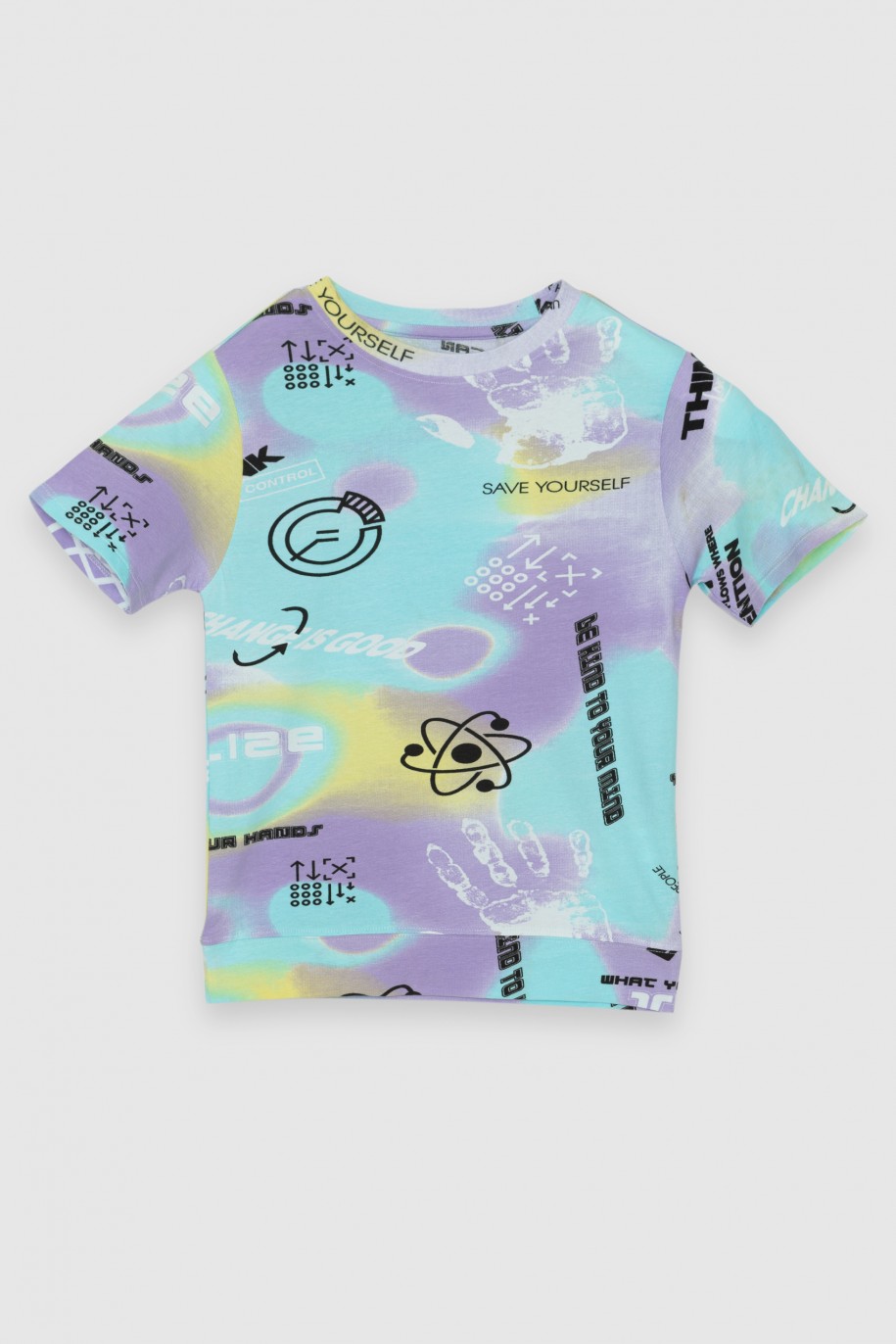Pastelowy T-shirt ze wzorami SCIENCE - 36076