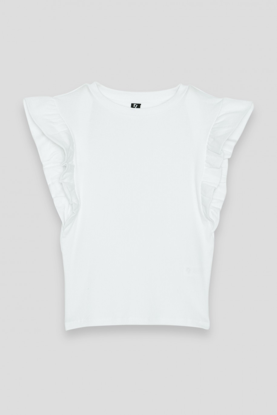 Biała bluzka z falbankami przy rękawach - 36194