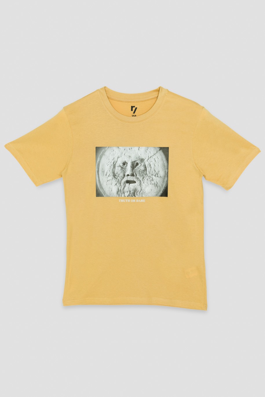 Żółty T-shirt z nadrukiem TRUTH OR DARE - 36243