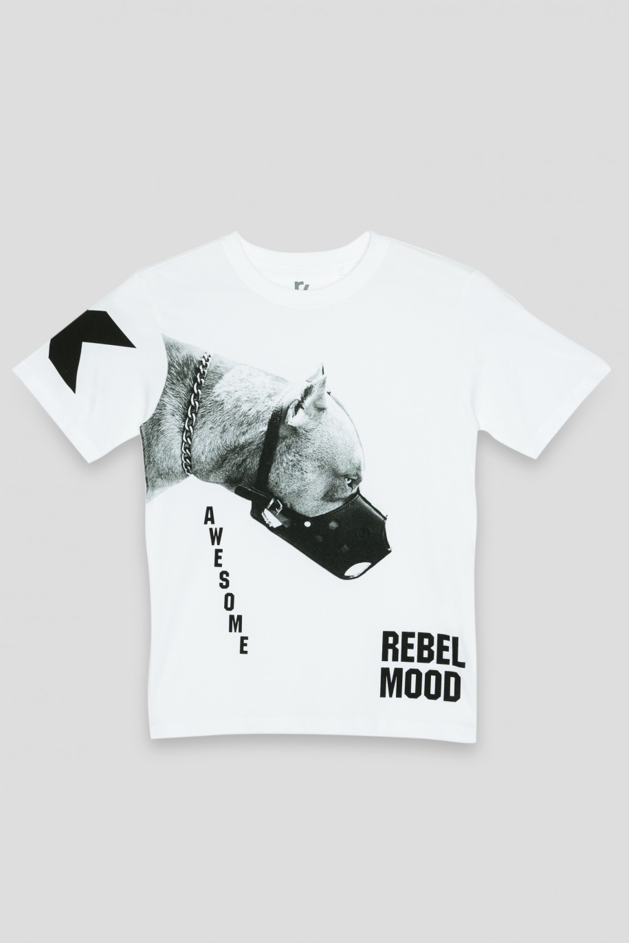 Biały T-shirt z nadrukiem REBEL MOOD - 36259