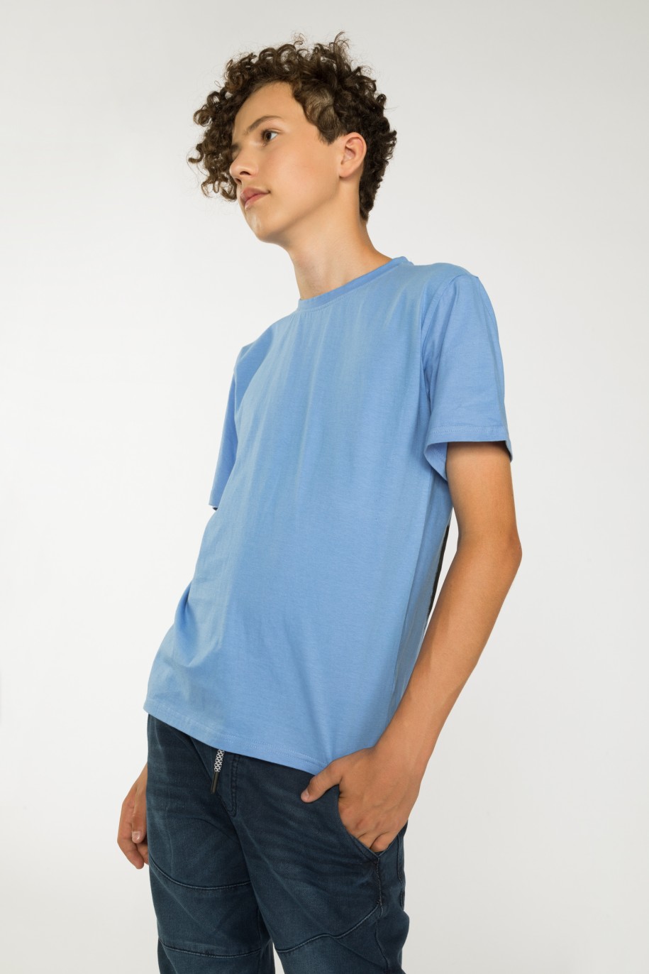 Niebieski T-shirt z nadrukiem na plecach - 36430