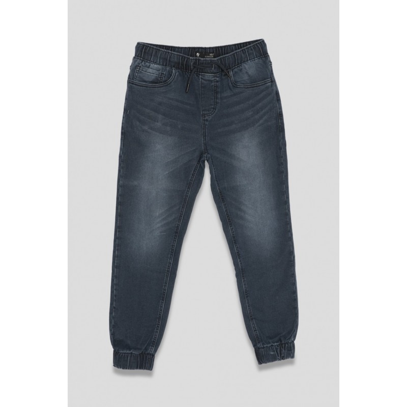 Ciemnoniebieskie marmurkowe jeansy typu jogger - 36476