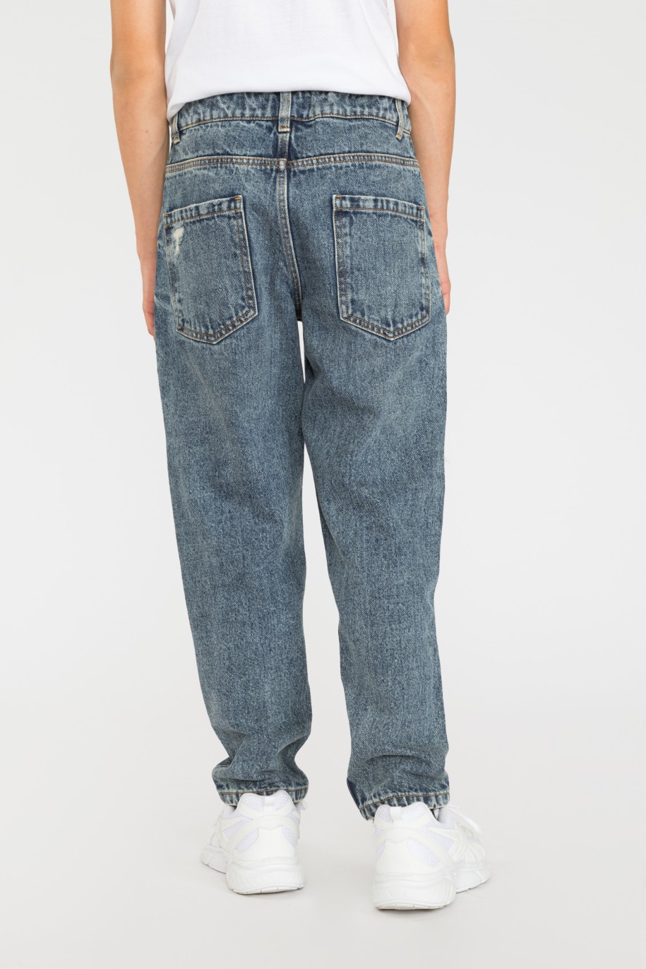 Niebieskie jeansy z przetarciami SZACHOWNICA - 36506
