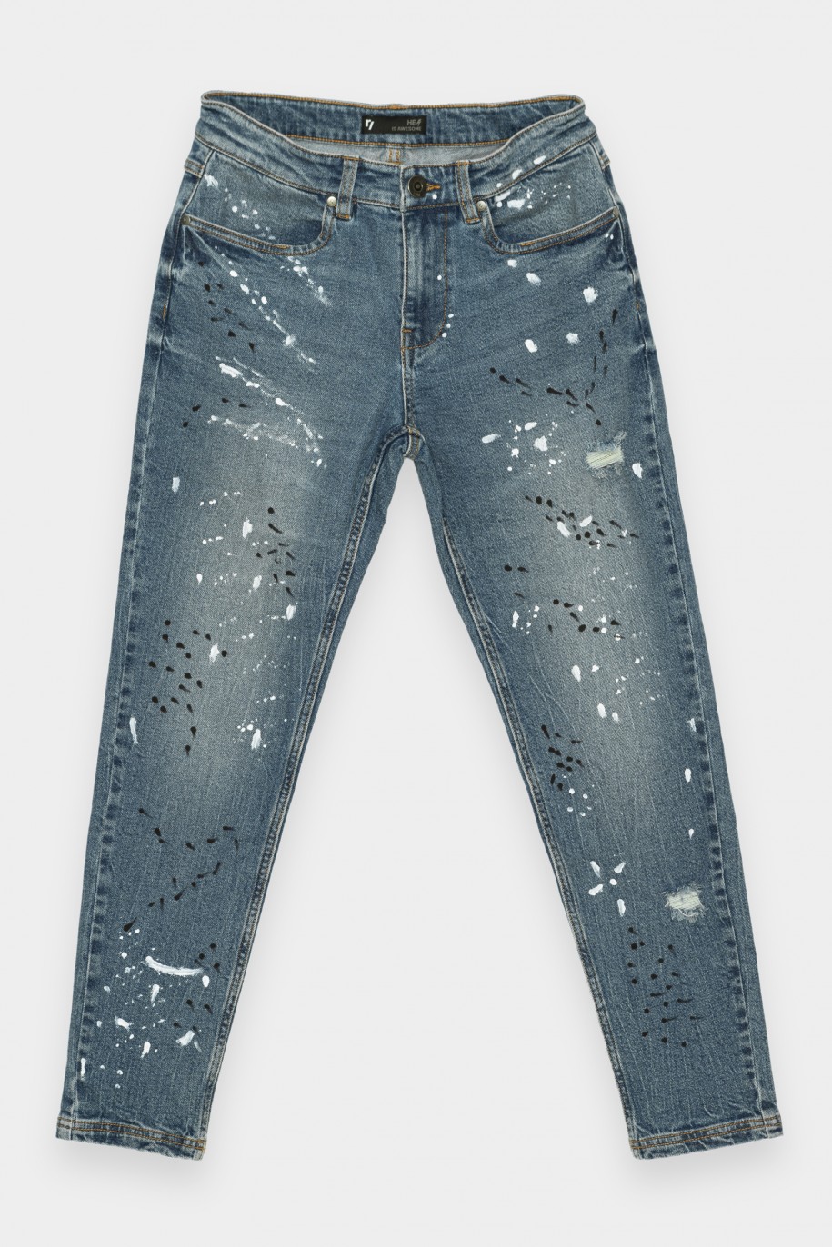 Niebieskie jeansy z efektem plam - 36509
