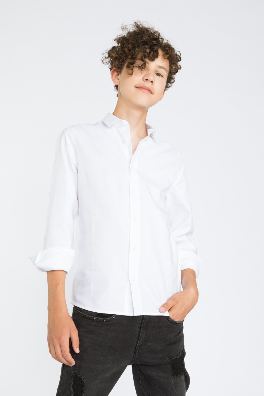 Biała elegancka klasyczna koszula z długim rękawem - 36537