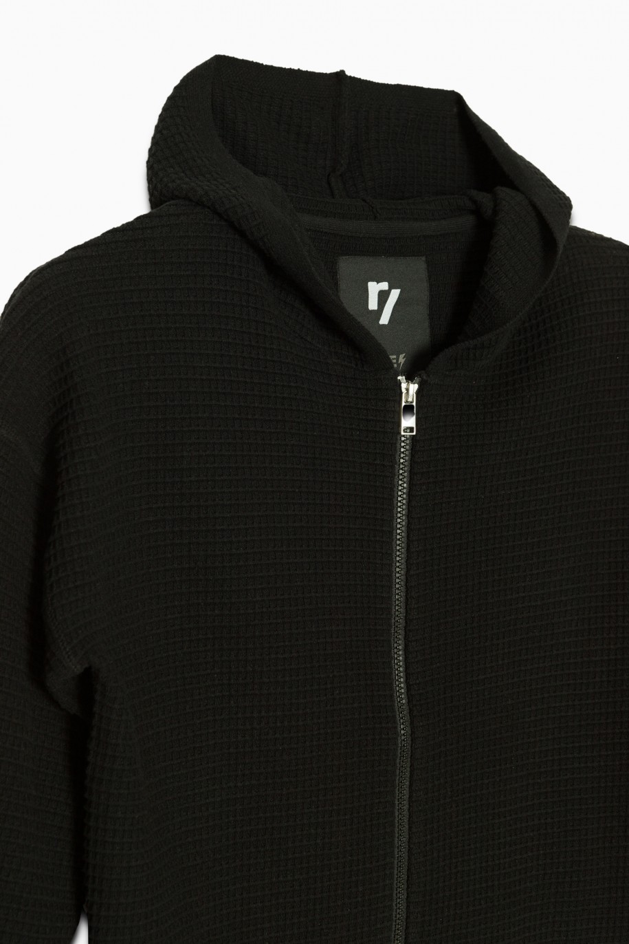 Czarny rozpinany sweter z kapturem - 36591