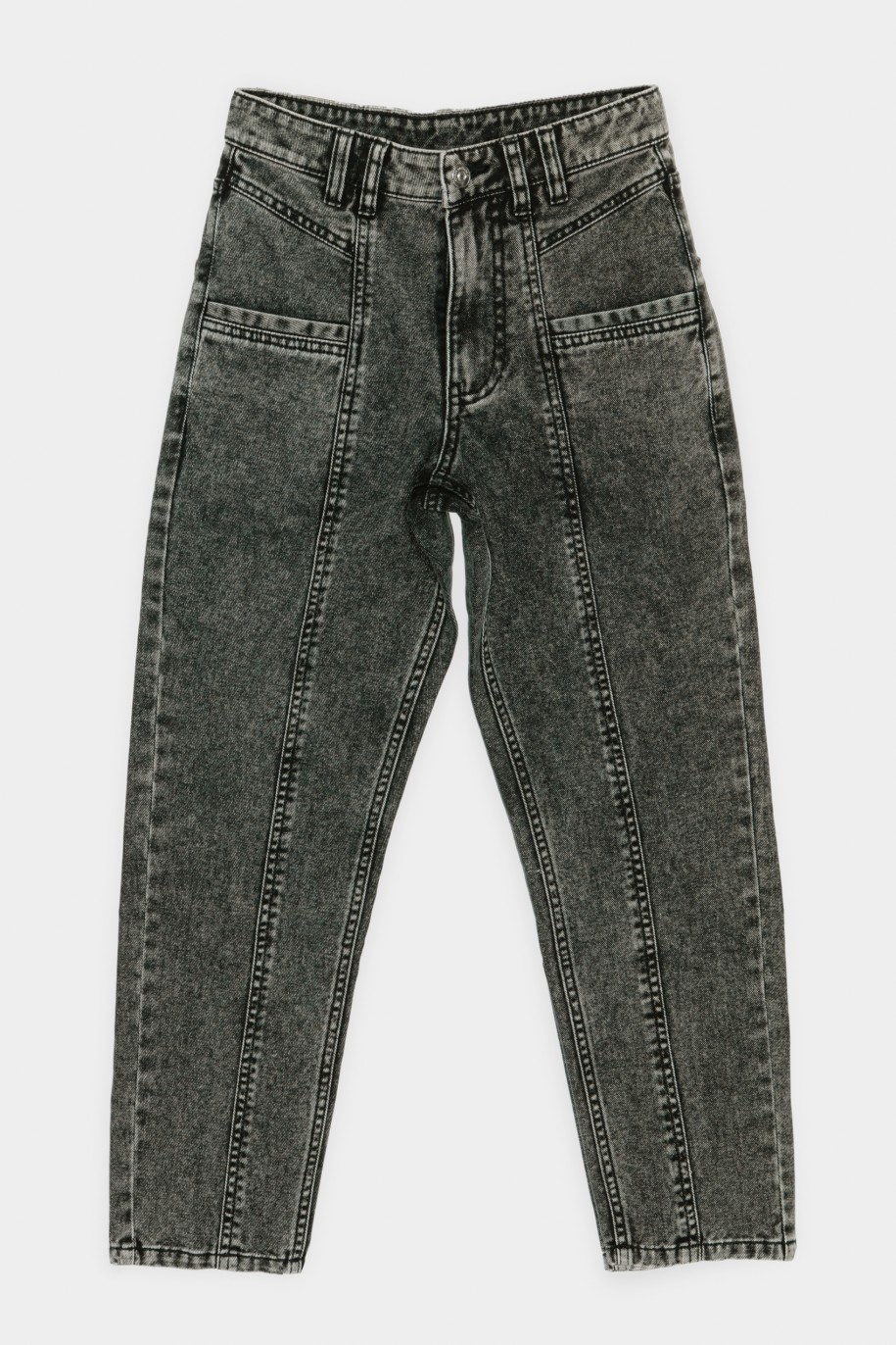 Czarne jeansy typu mom fit z przeszyciami - 36660