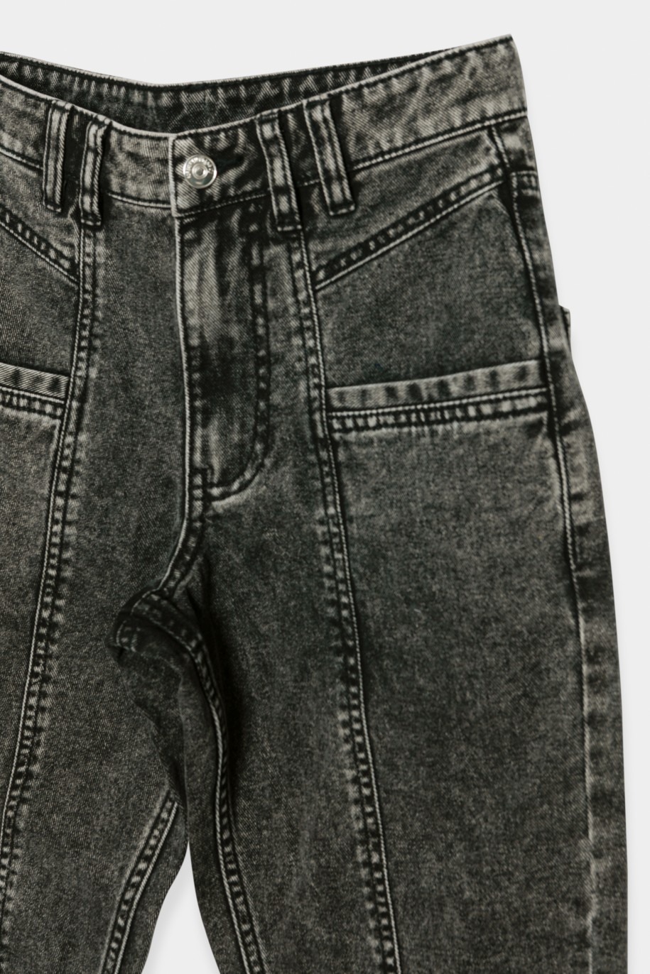 Czarne jeansy typu mom fit z przeszyciami - 36661