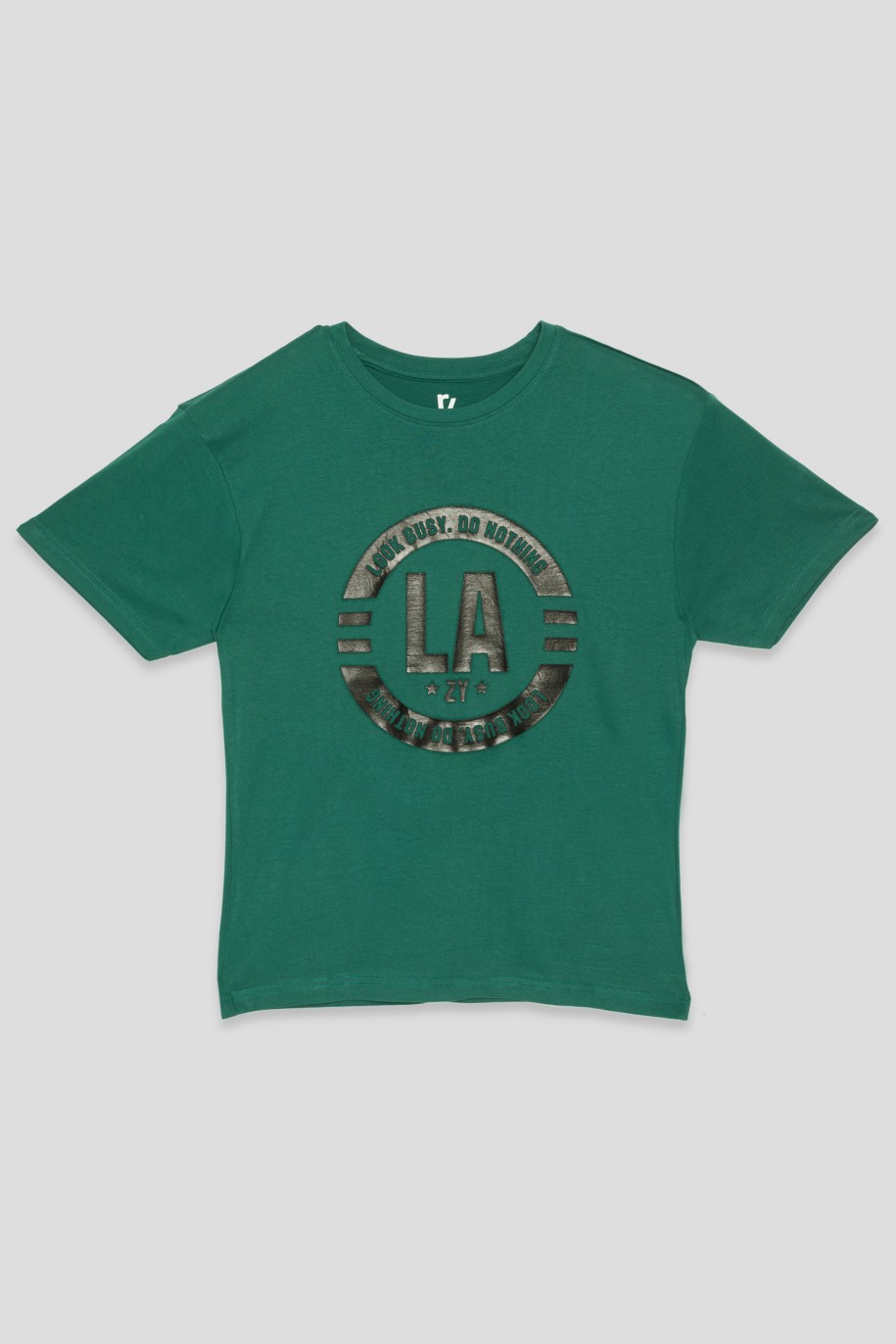 Ciemnozielony T-shirt z nadrukiem LA - 36740