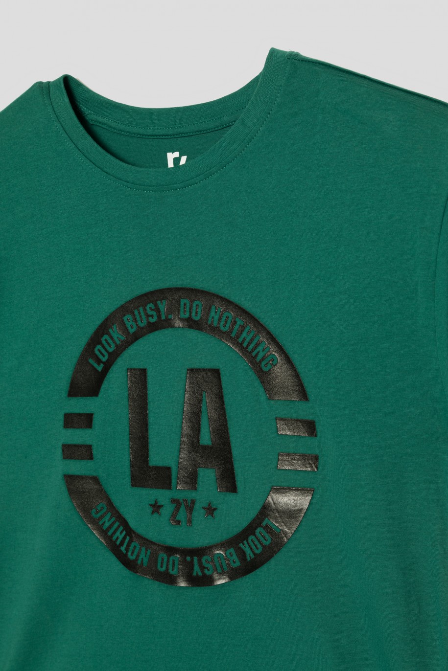 Ciemnozielony T-shirt z nadrukiem LA - 36741