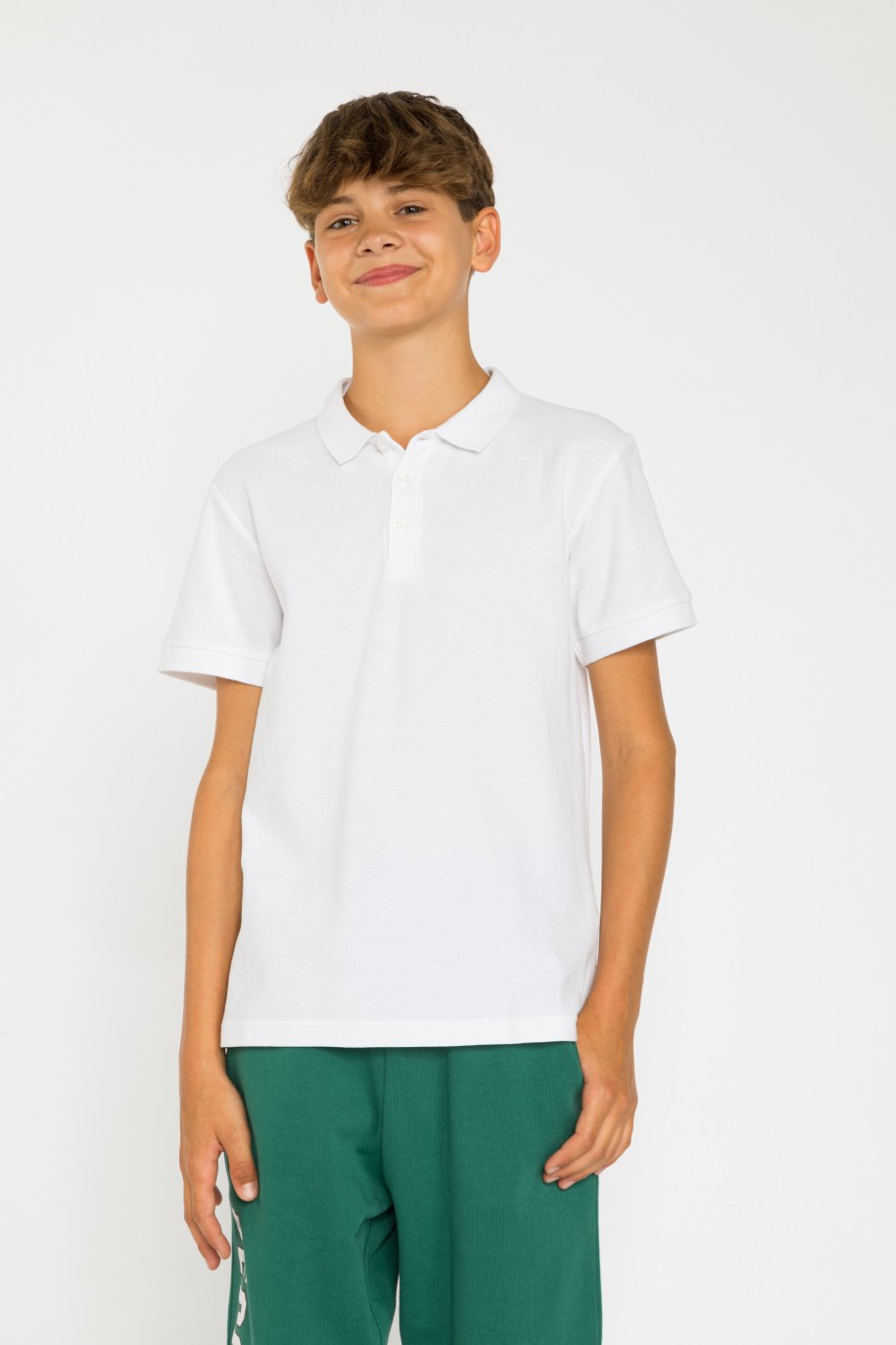 Biała gładka koszulka polo - 37201
