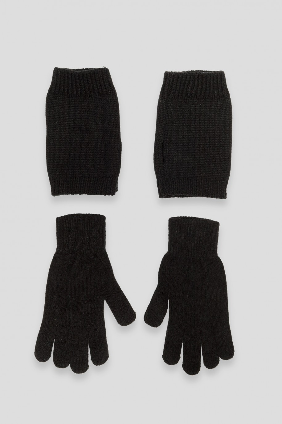 Czarne rękawiczki z mitenkami - 37453