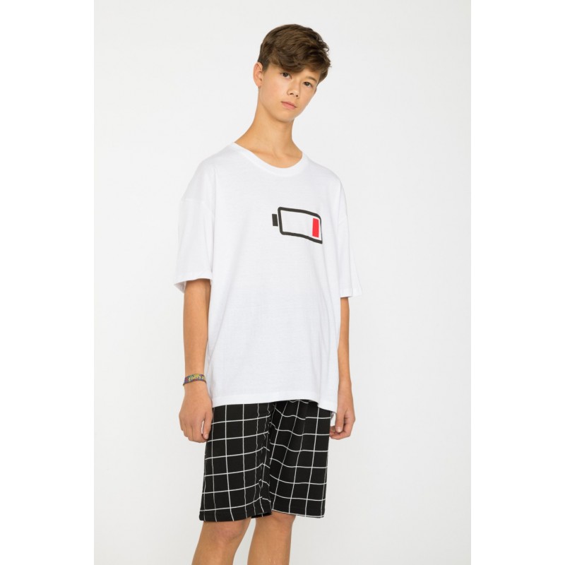 Biało-czarna piżama koszulka i spodenki - 37882