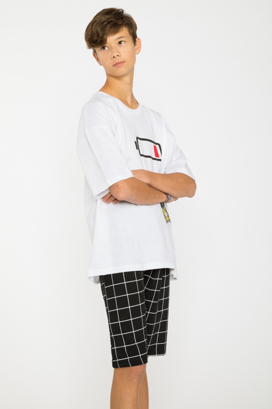 Biało-czarna piżama koszulka i spodenki - 37884