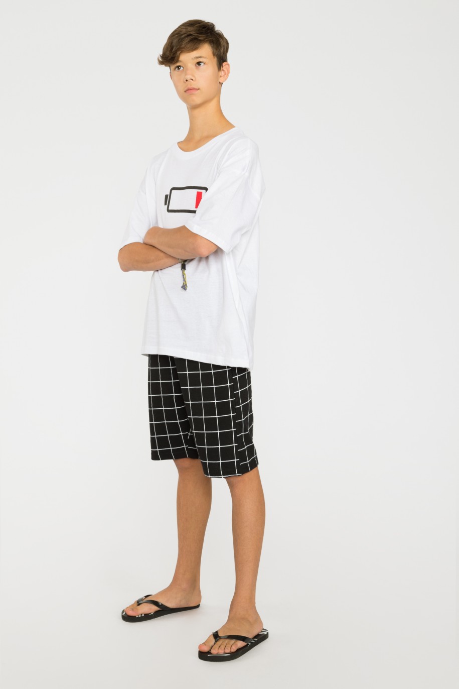 Biało-czarna piżama koszulka i spodenki - 37885