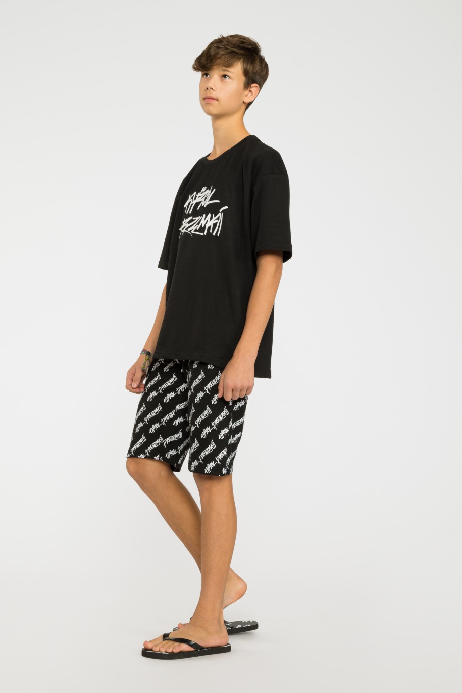 Czarna dwuczęściowa piżama koszulka i spodenki - 37886
