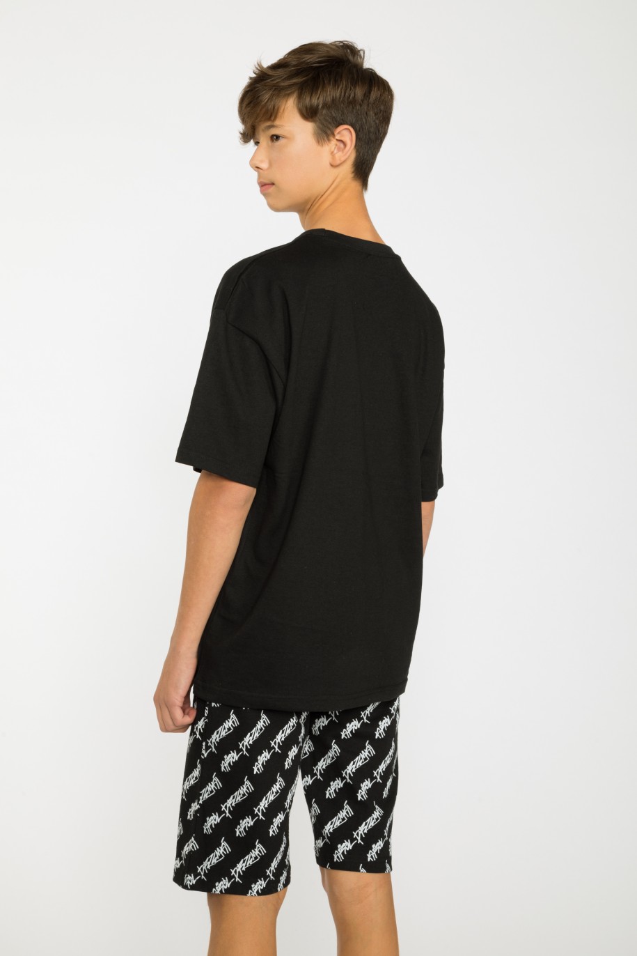 Czarna dwuczęściowa piżama koszulka i spodenki - 37887